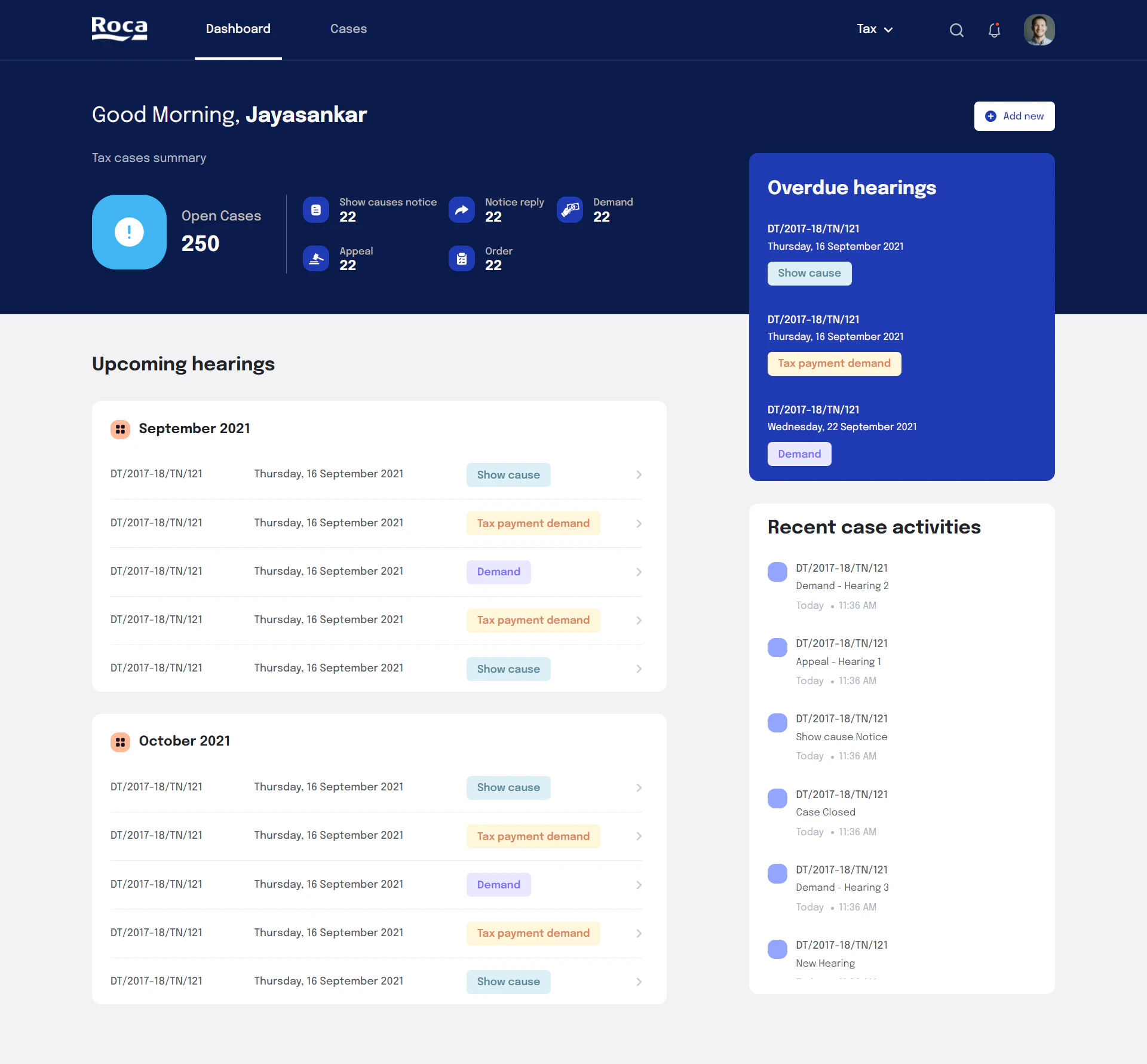 screenshot of Tax and Legal Notice Management System